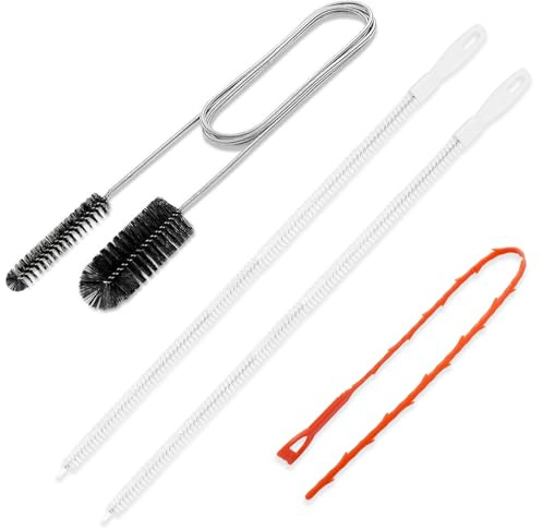 4 cepillos de desagüe largos de 200 cm, espiral de limpieza de tuberías de doble cabeza, espiral de limpieza de tuberías de acero inoxidable, flexible