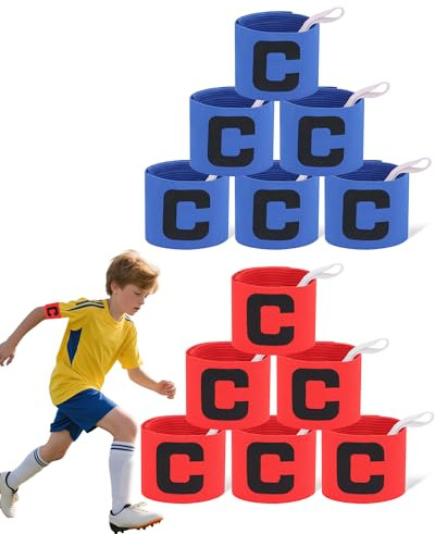 Vipuikos 12 Stück Kapitänsbinde Kinder, Verstellbare Fussball Armbinde für Kinder, Letter C Elastic Kapitäns Armbinden, Team Armbänder Blau und Rot, für Volleyball, Basketball, Airsoft - M