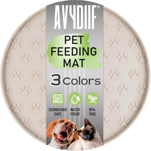 AVYDIIF Napfunterlage für Hund Katzen[28cm x 28cm], hundenapf unterlage fressnapf Hund Futtermatten aus Silikon wasserdichte rutschfeste Fressnapf mit Rand (1 Beige, 28cm x 28cm)