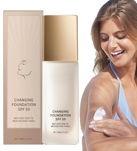 Fond de teint liquide - 30 ml - Crème solaire SPF 50 - Avec pouvoir couvrant - Pour peaux sèches, grasses, mixtes et sensibles - Peau mature pour le sport et les activités