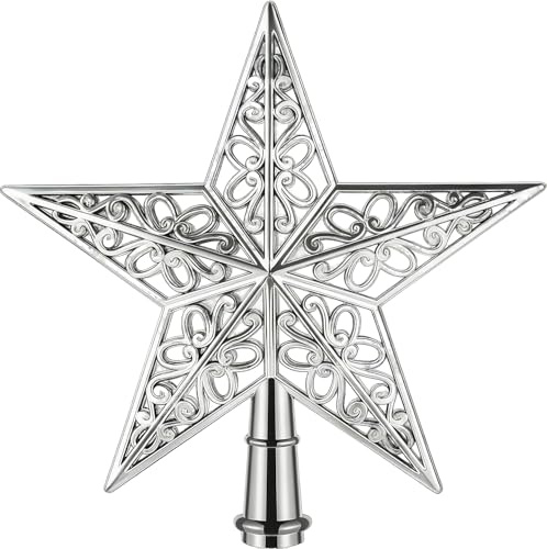Étoile de sapin de Noël - 20 cm - Pointe de sapin de Noël scintillante en plastique - Légère et creuse - En forme d'étoile - Décoration de fête parfaite pour festival, fête, décoration de Noël