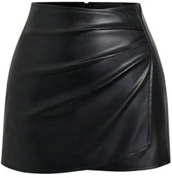 GORGLITTER Gonna corta da donna in pelle PU, elegante gonna avvolgente con chiusura lampo, mini gonna per il tempo libero, feste, festival, Nero , S