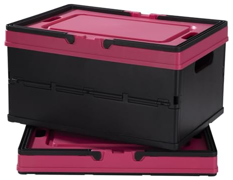 ZLLkeji Aufbewahrungsboxen mit Deckel Und Griff Kunststoffboxen Stapelbar Tragbare Klappbox Plastikbox für Kleidung, Spielzeug, Bücher, Snacks, Schuhe, Lebensmittel 2 Stück (Schwarzrosa)