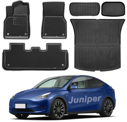 Passend für Tesla Model Y Neu 2025 2026 Juniper Fußmatten und Kofferraummatte, TPE-Allwetter Innenmatten, Hohe Kante Original 3D-Scan,Model Y 2025 Fussmatten und Kofferraummatten,schwarz,6-teilig