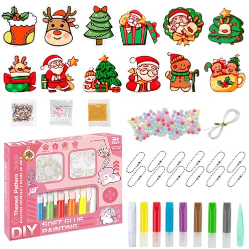 LETTERASHQP Kristallklebemalerei Weihnachtliche 12 Stücke Kristallmalerei Bastelset Weihnachten Kinder Schmuckherstellungs-Sets Kristalle Kinder DIY Kristallfarben
