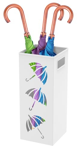 Caffney Umbrella Stand Metal Umbrella Holder Bin with Handle Hollowed Square Walking Cane Organizer Rack Home Office Decor for Home Office Entryway(white,square)