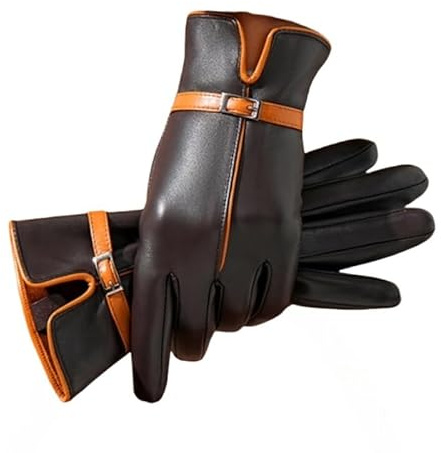 Keninll Damen Lederhandschuhe Vintage Winter Fleece Gefüttert Lammfell Handschuhe Touchscreen Kompatibel Reiten Fahren Weich Warm Winddicht