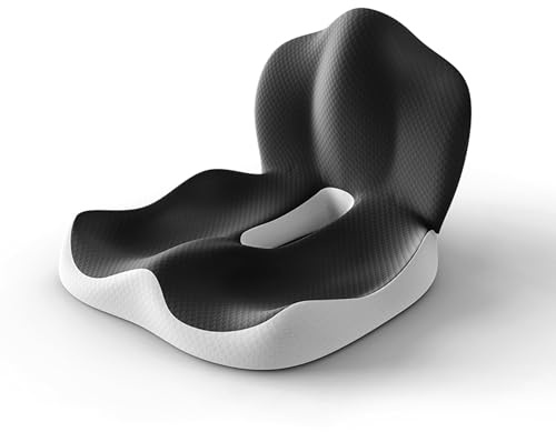 T-THREE.Integrated seat cushion with lumbar support, ergonomic memory foam pad for Height Booster & Posture Support,Anti-skid seating pad,for office,gaming chairs, and car seats.(Black&Grey)