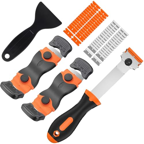 KiauFdcf Ceranfeldschaber 4er Set Mit 30 Metall- Und 30 Kunststoffklingen – Ideal Für Fenster, Glaskeramik, Fliesen & Backofen. Entfernt Farbe, Aufkleber Und Eingebranntes Schnell Und Effektiv.