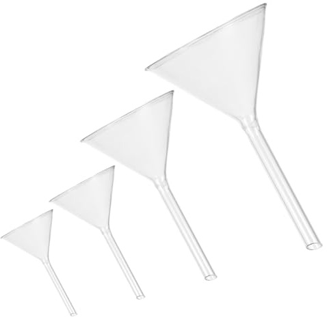 BESPORTBLE Embudo de Vidrio para Laboratorio Corto 4 Piezas (40-100mm) Vidrio Resistente Alta Visibilidad para Transferencia de Líquidos Uso en Cocina y Laboratorio