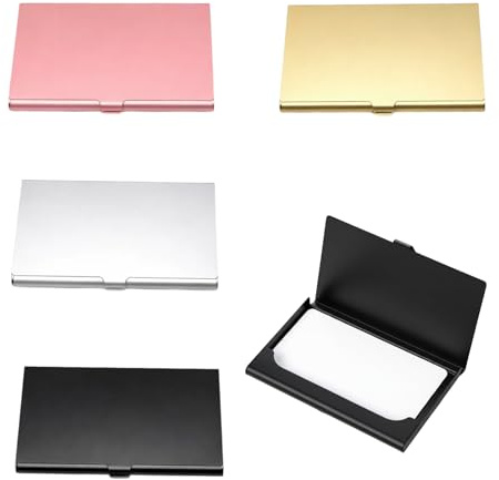 Qnvyw 4Stk Visitenkartenetui Aluminium Business Card Holder, Scharnierdeckel Design für 12-15 Karten, Elegantes Kartenetui als Geschenk in 4 Farben (Schwarz, Gold, Silber, Roségold)