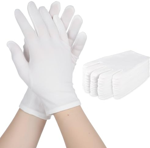 6 Paar Weiße Baumwollhandschuhe für trockene Hände, weiche, atmungsaktive Schlafhandschuhe fürDamen und Herren, dehnbare Arbeitshandschuhe für Münzen, Schmuckinspektion, Kunsthandwerk, Hochzeiten