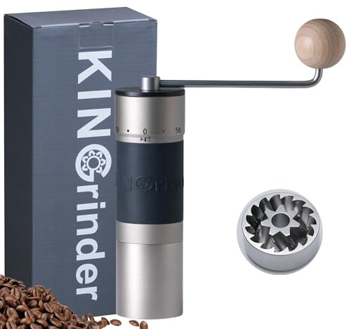 【Sliver】 KINGrinder K6 Manual Coffee Grinder Straight Handle Stainless Burr | Supports grind settings for various brewing methods such as pour-over and espresso