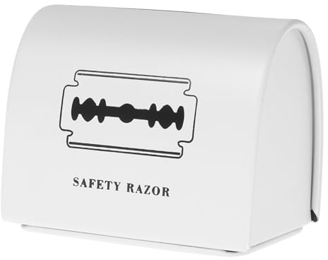LABRIMP Estuche de Afeitado de Metal Blanco, Caja para Desechar Cuchillas de Afeitar Reutilizable, Contenedor Compacto para Almacenamiento Seguro en Baño, Soporte Práctico para Cuchillas