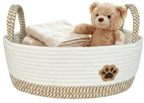 SIMDAO Dog Toy Basket, Cotton Rope Dog Toy Storage, Dog Toy Box Organizer Baskets with Handle, Dogs Toy Bin for Pet Supplies, Blankets, Leashes for All Pet 34 x 22.5 x 12.5cm