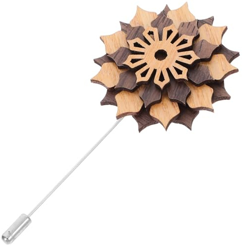 OUNONA Broche Fleur en Bois pour Hommes, Épingle à Boutonnière Élégante en Métal et Bois, Décoration de Costume pour Cérémonie de Remise de Diplômes ou Fêtes de Fin D'année