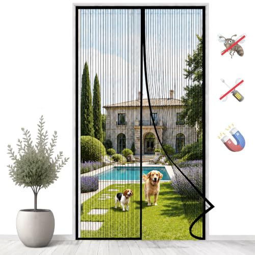 Magnet Fliegengitter Tür, Insektenschutz Fliegenvorhang Moskitonetz, Automatisches Schließen, Einfache Montage, ohne Bohren, für Balkontür Wohnzimmer-Black|| 75x190cm(29x74inch)