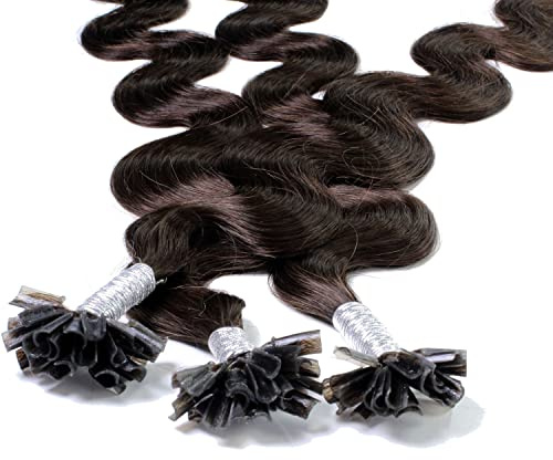 hair2heart Extensions Echthaar Bondings Gewellt - 50 Strähnen 1g 40cm 4/0 mittelbraun