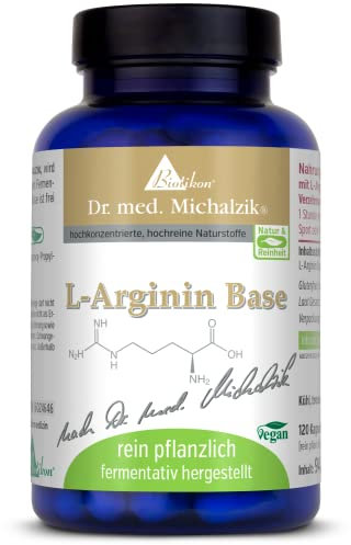 L-Arginin Base rein pflanzlich - fermentativ hergestellt - Dr. med. Michalzik - je Kapsel 650 mg reines L-Arginin - ohne Zusatzstoffe - von BIOTIKON®