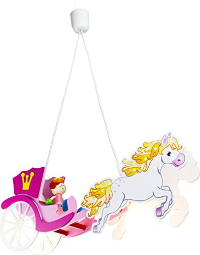 Elobra Kinderlampe Deckenleuchte Pferdekutsche Prinzessin, Kinderzimmer, Holz, rosa, A++, 44 x 18 x 12 cm