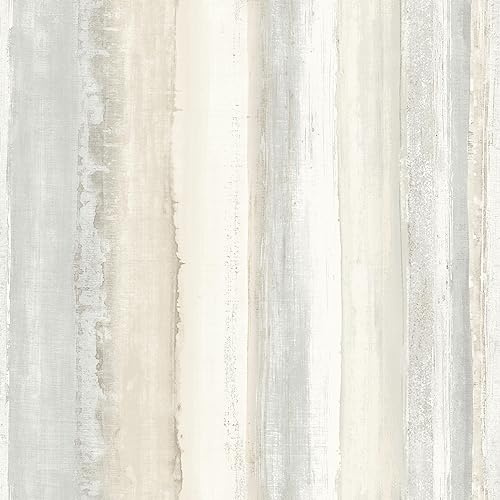 RoomMates RMK9062WP Tan Watercolor Stripe Peel and Stick Wallpaper 20.5 x 16.5 feet, Roll
