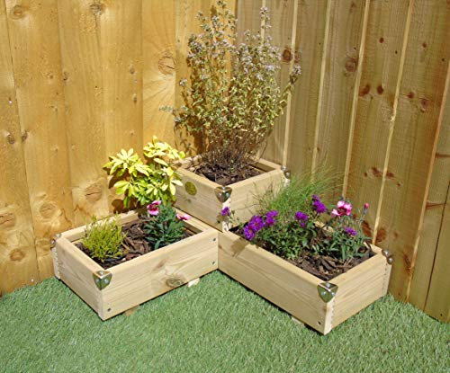 Wood-Shed Ltd Corner Garden Wooden Reverse Decking Planter Plant Pot - Steps Tiers Herb Flower Patio - Corner Covers (Natural)