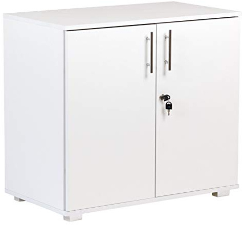 MMT Furniture Designs Ltd Armario de oficina blanco, escritorio, altura 2 puertas, estante para libros, con cerradura, 75 cm de alto, alturas de extensión de escritorio