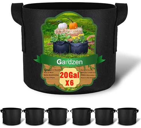 Gardzen 6-Pack 20 Gallon Grow Bags, Aeration Fabric Pots with Handles, Heavy Duty Cloth Pots for Plants