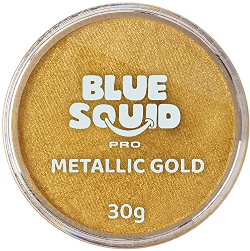 Blue Squid PRO Schminke Face Paint und Bodypaint - Metallic Gold 30g, Hochwertige, professionelle, wasserbasierte Einzelbehälter, Face und Bodypaint Farbe für Erwachsene, Kinder, Fasching und SFX