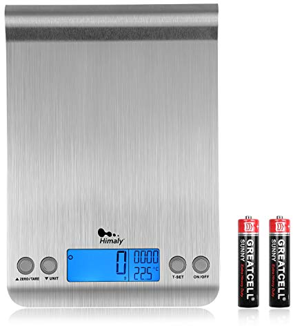himaly Digitale Küchenwaage Edelstahl, Digitalwaage Briefwaage mit Tara-Funktion(5kg/1g), großem LCD-Display, Auto-Off, elektronische Waage für Nahrungsmittel, Backen, Kochen