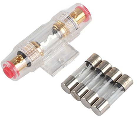 AGU Sicherungshalter, Auto Stereo Sicherungshalter mit 4 Stück 60Amp Sicherung, Auto Fahrzeug Audio Sicherungskasten Halter Block 8 Gauge Wire Inline mit 60A AGU-Sicherungen