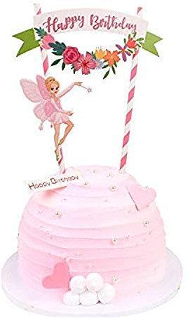 1 Stück Pink Flower Fairy Cake Topper Alles Gute zum Geburtstag Banner Cake Bunting Topper Babyparty Kuchen Dekoration Mädchen Geburtstagsfeier Lieferungen