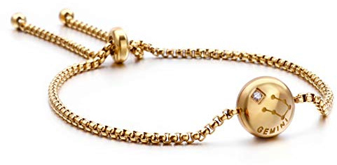 Qings Gold Zodiac Armband Charm Adjustable Constellation Bracelet Gemini