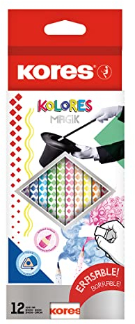 Kores - Kolores Magik: 12 radierbare Buntstifte für Kinder und Erwachsene, hochpigmentiert, Set mit 12 Farben und Radierer