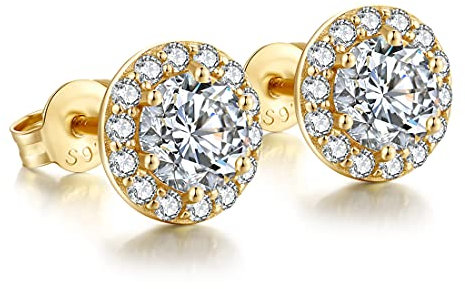 Ohrstecker Damen Silber 925 Ohrringe Silber Zirkonia Ohrstecker CZ Diamant Zirkonia Ohrringe Silber Halo Ohrstecker Ohrringe Vergoldet CZ Diamant Ohrringe Damen Weißgold überzogen Ohrstecker Diamant