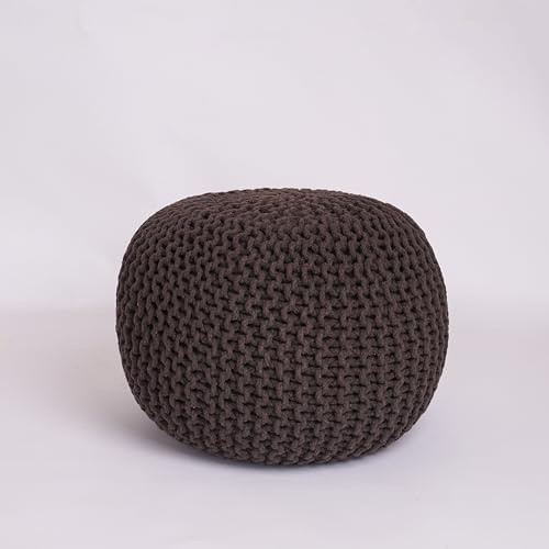 EXQUIZIT HOME Pouf poggiapiedi rotondo lavorato a maglia, grande, 100% cotone, stile marocchino, 50 cm, colore marrone