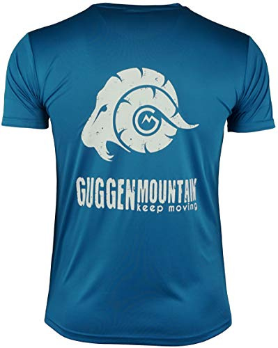 GUGGEN Mountain Funktionsskjorta för män, funktionell t-shirt, sport, utomhusaktiviteter, snabbtorkande, kortärmad, andningsbar, Blå med logotyp, 3XL