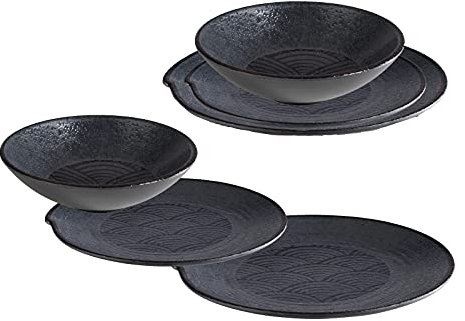 Vaisselle en mélamine pour 2 personnes, vaisselle de camping noire avec décor