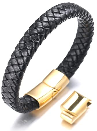 Halukakah Kinder Schmuck ● Solo Junior ● Lederarmband für Jungen in Braun/Klassisch Schwar, Für 6-15-Jährige Entwickelt, Mit Exquisitem Magnetischen Verschluss aus Goldenem/Silbernem/Schwarzem Titan, Größe 7”+0.7(18+1.5cm), Inklusive Kostenloser Geschenkbox