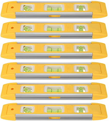 SEHOI 6 Pack 9 Inch Magnetic Torpedo Level with 45, 90, 180 Degree Bubbles, Plastic Shell Shock Resistant Torpedo Level, Yellow Spirit Level Measuring Tool