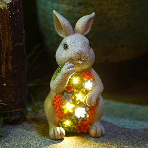 Goodeco Rabbit Statue Solar Garden Ornaments Outdoor Decor Waterproof Resin Rabbit Figurines with Succulent 7 LED Solar Lights Animal Sculpture Gifts Decorations for Home Yard Patio Lawn Ornament 20CM