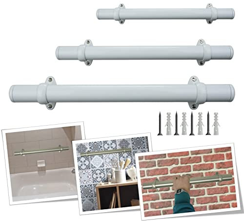 Parpyon® Corrimano per scale interne Tubo passamano Acciaio Inox Prodotto 100% Italiano Fissaggio a parete Kit montaggio FACILE fai da te scala e balaustra (Bianco, 40cm)