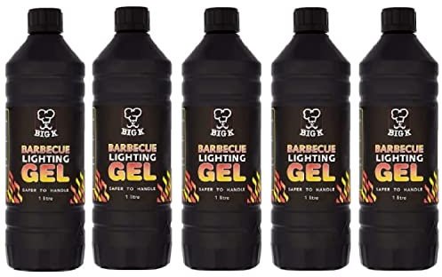 Topline Pack of 5 Big K Barbeque Firelighter Odourless Gel - BBQs, Firepits - Fires & Log Burners - Camping Grill BBQs - Bonfire - Ethanol Burners- 1000ml Card.