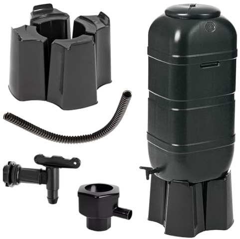 ACCURATE 100Litre Slimline Garden Water Butt Set With Stand, Tap,Fillet Kit and Lockable Lid (100L)