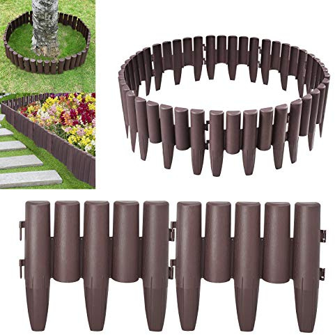 Aufun 10er Set Kunststoff Rasenkante Länge 2,8m Holz Optik Garden Border aus Polypropylen, Beetumrandung Rasenkante Garten dekorativ- Braun
