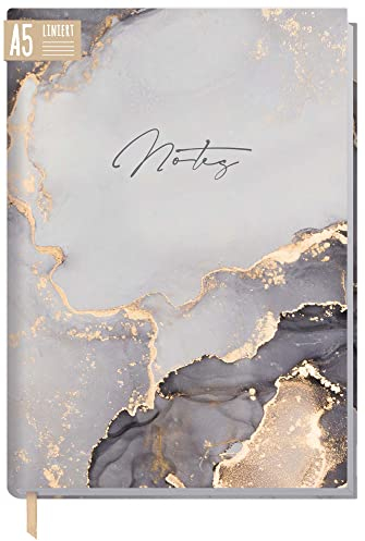 Notizbuch A5 liniert Grey Marble von Trendstuff by Häfft - 124 Seiten, 62 Blatt - ideal als Tagebuch, Journal, Ideenbuch, Schreibheft - nachhaltig & klimafreundlich