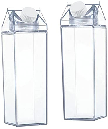 Snner 2pcs Clear Milk Carton Water Bottle 500 ml Bouteille transparente réutilisable pour le sport extérieur