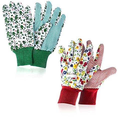 GWAWG Damen Gartenhandschuhe, zwei Paar rutschfeste Handschuhe mit schönen Mustern, atmungsaktive und bequeme Gartenhandschuhe, geeignet für Garten-, Schnitt- oder Hausarbeiten