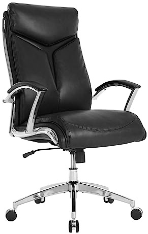 Realspace® Modern Comfort Verismo Bonded Leather High-Back Executive Office Chair, Black/Chrome, BIFMA Compliant