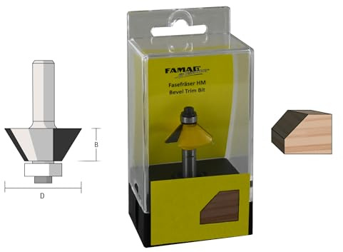 Famag HM-Fasefräser (D28,6 / B9<45° / Gesamtlänge 41 mm/Schaft- 8 mm, Fräser mit Anlauflager, geeignet zum Kantenfräsen bei Schreinerarbeiten, Montagearbeiten im Handwerkbereich) 3118.829